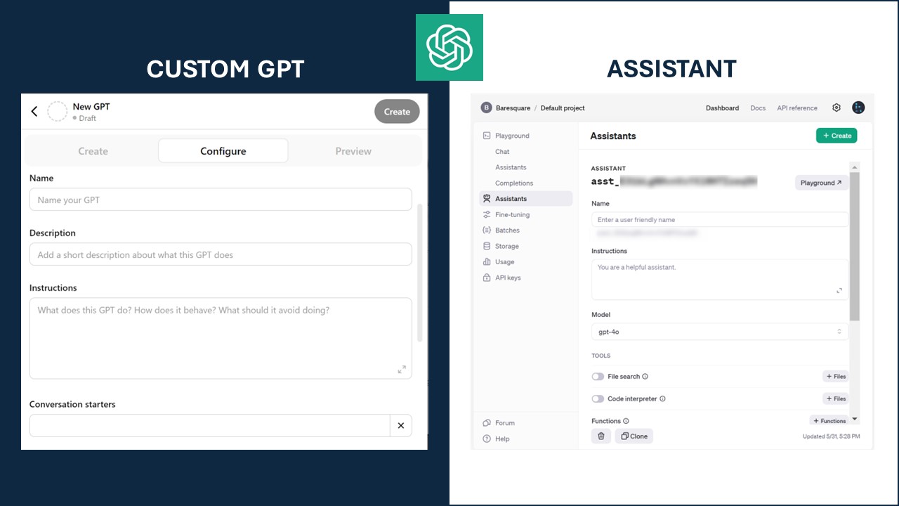 Differences between OpenAI Assistants and Custom GPTs